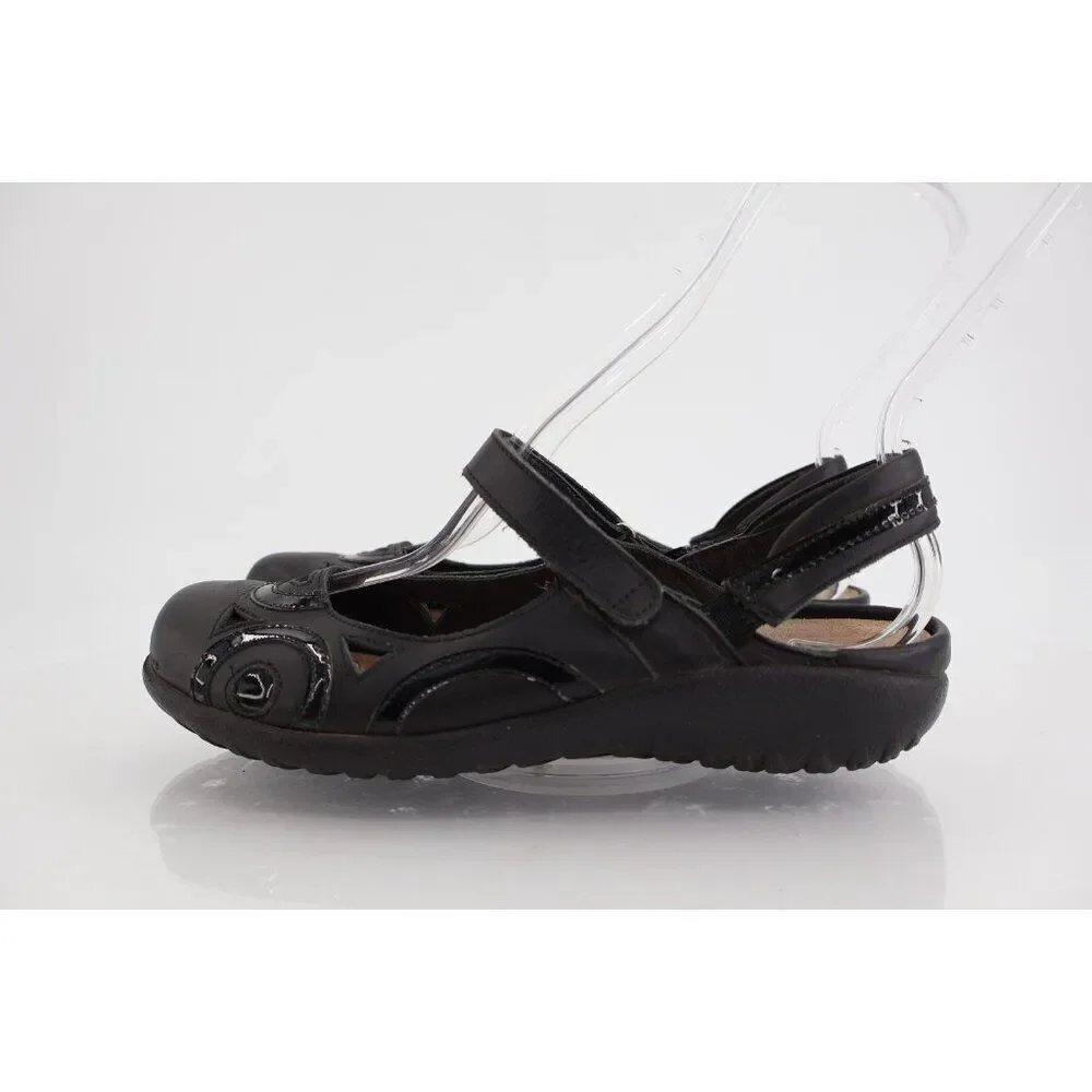 Naot Rongo Mary Jane Shoe Women Sz 37 6 Black Leather Slingback Flat Cork Insole